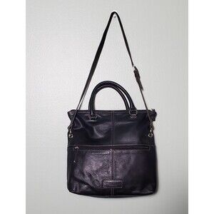 Tignanello Black Soft Pebbled Genuine Leather Boho Chic Handbag Shoulder Bag